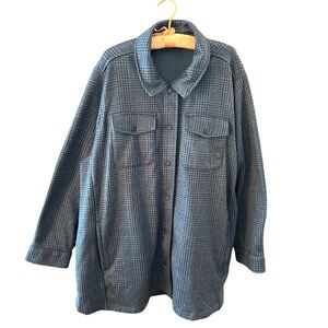 Lands End Blue Long Sleeve Plaid Barn Jacket Shaket 3X